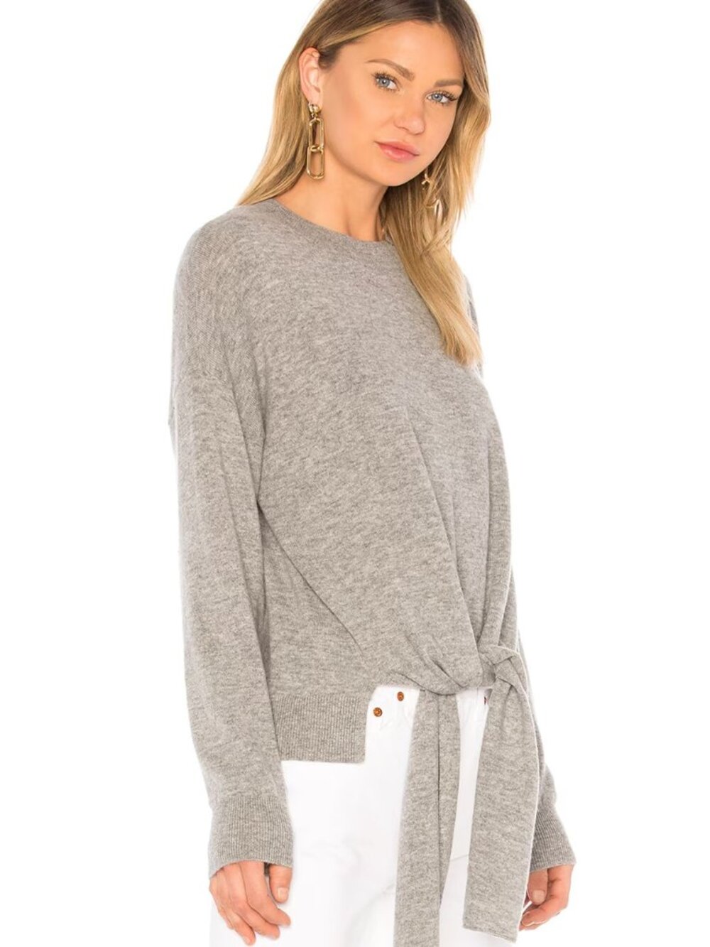 Frame Wool Cashmere Blend Knit Twist Sweater Gris Gray Tie Front Revolve XS